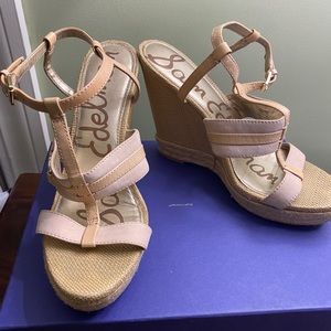 Dusty pink multi strap Wedges